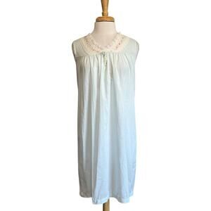 Vintage 80s Night Flowers Dainty Blue Cotton Blend Nightgown Size Small